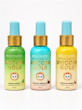 Squatty Potty unicorn gold spray tropical dropsicle mystic forest pinch vanilla